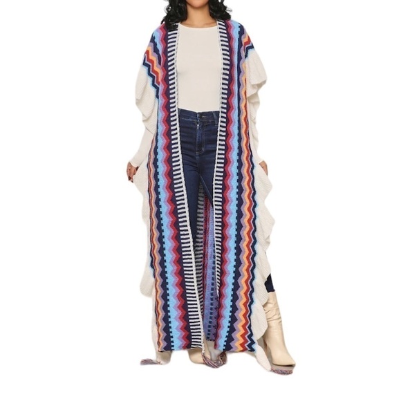 Color-Block Knit Kimono (Cream Multi). OS. NWOT - Picture 1 of 7
